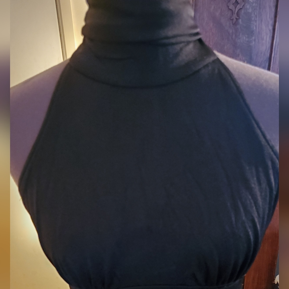 Vintage Pat Richards Black 70s Polyester Dress